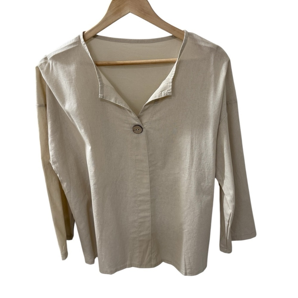 Jessa Casual V-Neck 100% Linen Blouse SZ XXL Relaxed  Loose fitting Comfort NWOT